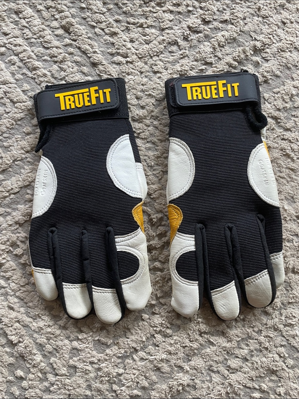 Men's Black and White Work Gloves with Yellow Accent